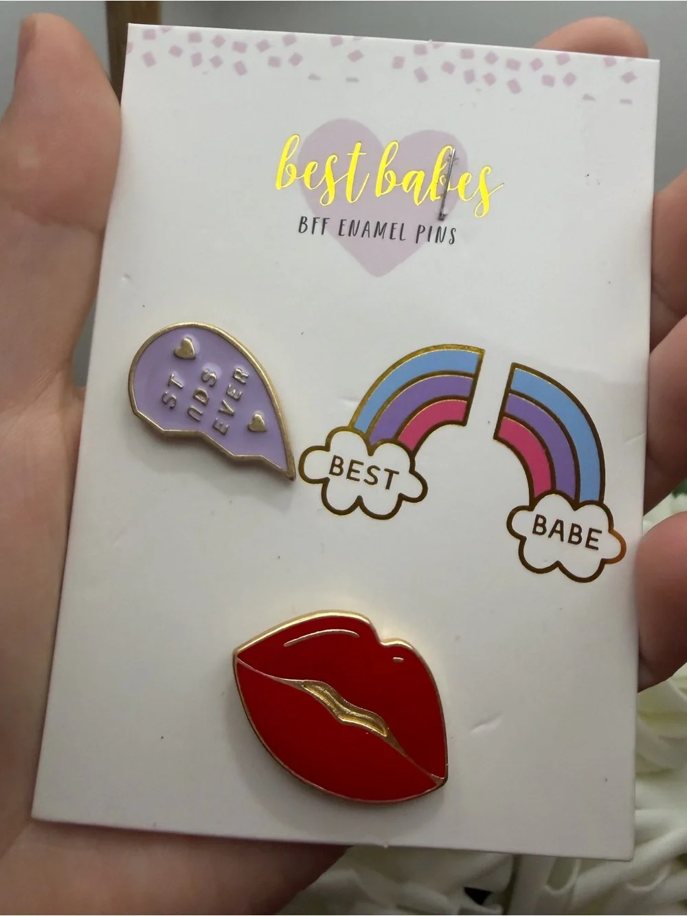 Best Babes Enamel Pin Set - Red Lips & Pastel Rainbow